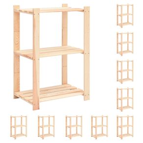 3-Tier Storage Racks 10 pcs 60x38x90 cm Solid Pinewood 150 kg