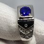Sterling silver Premium Vietnamese Cobalt Blue Spinel & White Zircon Ring in Rhodium Overlay Sterling Silver 1.48 Ct. Image 7
