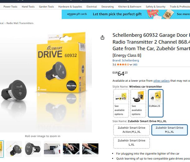 Schellenberg 60932 Garage Door Remote Control Radio Transmitter 2 Channel 868.4 MHz Open Gate from The Car,