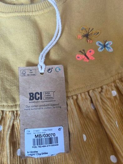 9-12m, With Tags Soft Corduroy Jumper Dress - Embroidered