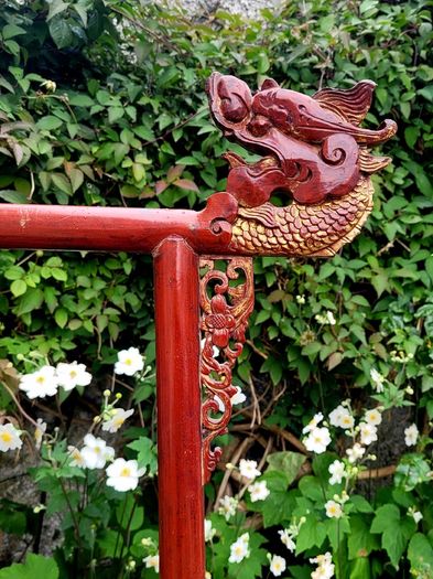 Antique handcarved chinese red laquered robe rail