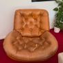Vintage 1970s Tan Leather Swivel Lounge Chair Image 4