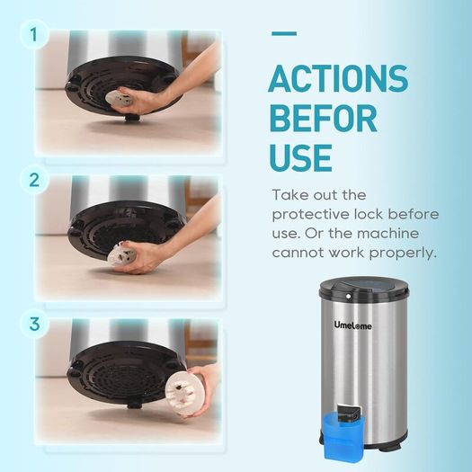 Spin Dryer 4kg by Umelome, Energy&Power Saving Spinner 2800 RPM Clothes Dryer, Energy Efficiency Class: A+++, Gravity Drain dryer, Silvery