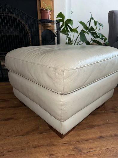 Cream leather pouffe
