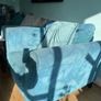 Blue 2 seater couch , single couch and footstool Image 4