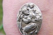 Religious antique French silvered catholic medal pendant plaque memorial tablet of Saint Christopher