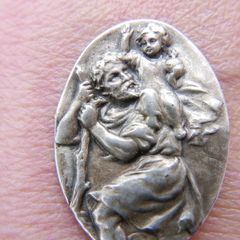 Religious antique French silvered catholic medal pendant plaque memorial tablet of Saint Christopher