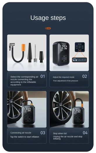 Wireless Car Air Compressor Electric Tire Inflator Pump for Motorcycle Motor Bicycle Bike Boat AUTO Tyre Balls