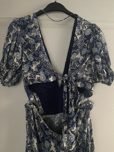 MIDI dress Puff sleeve blue flowerpeint Reiss size 14 Brand New