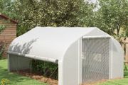 4 x 3(m) Walk-in Polytunnel Greenhouse, Zipped Roll Up Sidewalls, Mesh Door, 8 Mesh Windows, Tunnel Warm House Tent with PE Cover, Complimentary Plant Labels and Gloves, White