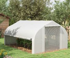 4 x 3(m) Walk-in Polytunnel Greenhouse, Zipped Roll Up Sidewalls, Mesh Door, 8 Mesh Windows, Tunnel Warm House Tent with PE Cover, Complimentary Plant Labels and Gloves, White