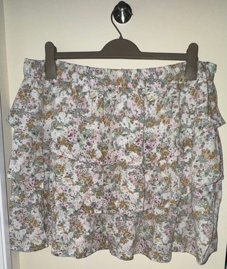 New Look White, Green and Pink Floral Frilly Skirt