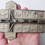Vintage Wall Crucifix Featuring Embossed Plaques Depicting the 14 Stations of the Cross Image 10