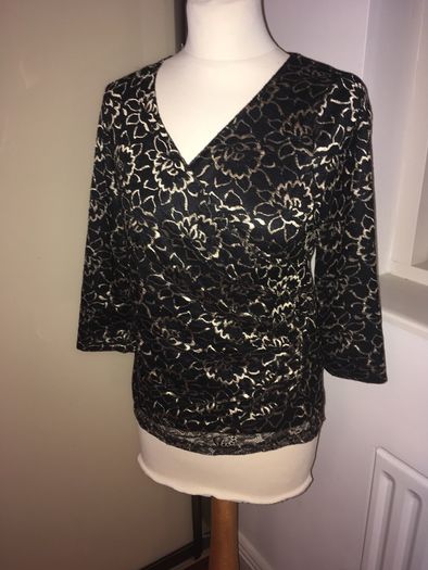 Kaliko Black and Gold  wrap style Top - Size 8