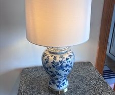 Blue and white ceramic lamp, aisian flower design.