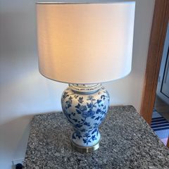Blue and white ceramic lamp, aisian flower design.