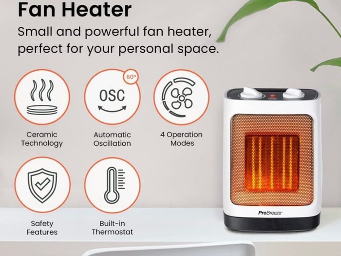 2000W Ceramic Fan Heater - Electric Heater with Automatic Oscillation, Thermostat, 2 Heat Settings & Tip-Over Protection - Portable Heater for Home, Office, Study, Garage, Bathroom (FREE POSTAGE)