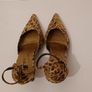 Ladies Leopard Print Gold Shimmer High Heel Shoes Size UK3 EU36 Ankle Strap CAN POST Image 3