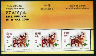 2009 Ireland Stampa Members Souvenir overprinted Year of the Ox Commemorative Stamps Miniature Sheet Mint Never Hinged (MNH)