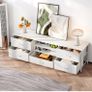 TV Stand Cabinet, TV Unit with 5 Drawers, 140 cm, White TV Console Table with Storage Organizers, Entertainment Center with Open Shelf for Living Room, Bedroom Image 2