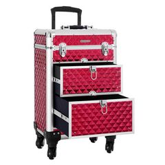 Make-Up Trolley, Cosmetic Case, Make-up case  with 4 Removable, Universal Wheels