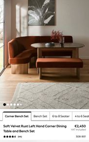 Next Soft Rust Velvet Left Hand Corner Booth And Table - Brand New