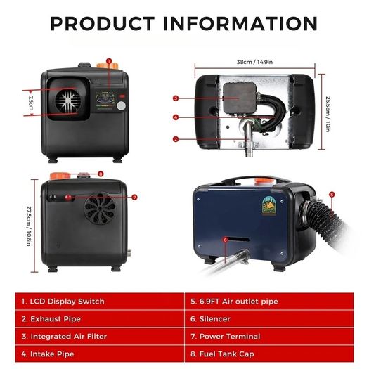 12V 24V 8KW Diesel Air Heater with Bluetooth App Remote Control for Car RV Van Caravan and Camping