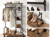 Coat Stand portable Wood Effect,  lockable wheels Vintage Dark Brown