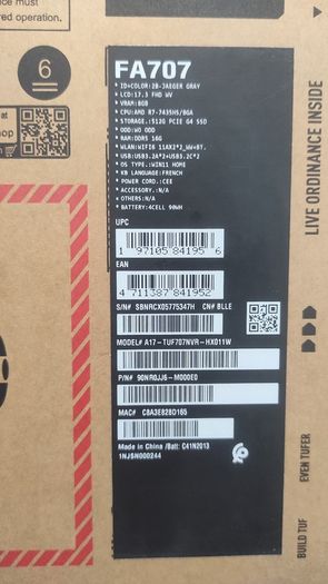 ASUS TUF Gaming A17 (RTX 4060, Ryzen 7) - Like New, Warranty