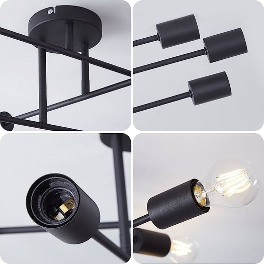 Modern 6 Head Sputnik Light,Adjustable Ceiling Lights Living Room with E27 Base, Black Ceiling Light for Bedroom,Kitchen Lights Ceiling,Chandeliers Ceiling Light Fittings (FREE SHIPPING)