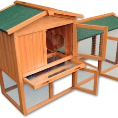 Chicken Coop Hen House Poultry Pet Hutch Bunny House Large Run with 2 Levels