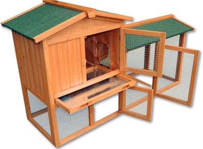 Chicken Coop Hen House Poultry Pet Hutch Bunny House Large Run with 2 Levels