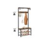 Industrial style wardrobe & shoe rack coat rack in industrial design, shoe rack with seat, clothes rack with 5 removable hooks, shoe rack with seat, 3 shelves, made of wood and metal Vintage Image 2