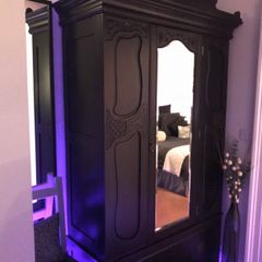 Victorian antique solid wood wardrobe with mirrored door