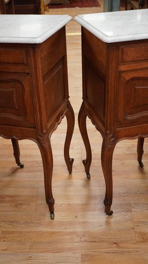 Pair of Antique Oak Marble Top Bedside Cabinets