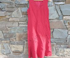 Red dress linen blend flower motifs size 10