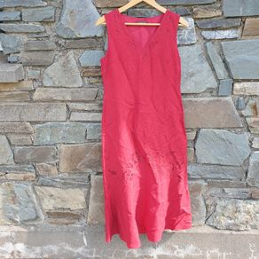 Red dress linen blend flower motifs size 10