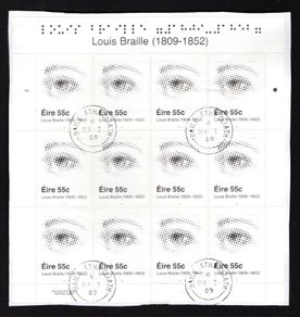 2009 Ireland Birth Centenary of Louis Braille Stamp Sheetlet Plate 1A1A Fine CDS Used with Dublin cancel of 23rd January 2009 (Frist day of issue) on envelope extract.