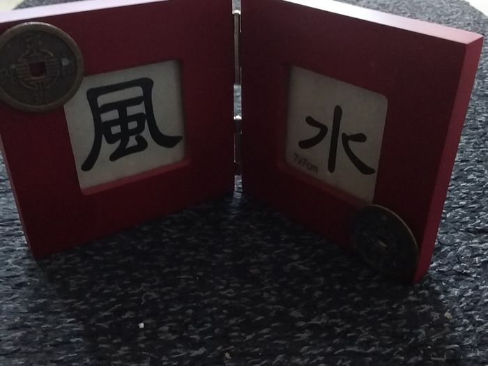 Feng Shui, Red Hinged Double Picture Frame with Chinese Coins