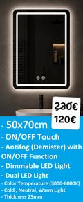 LED Bathroom Mirror 50x70cm Dual LED Tricolor Antifog Demister