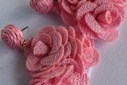 Chic Rose Pink Raffia Trio of Roses Earrings