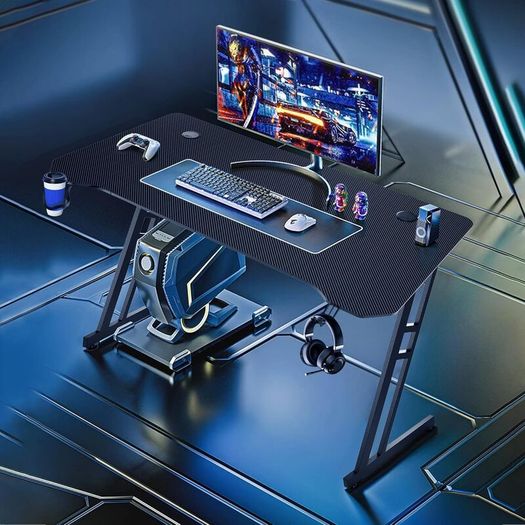 Gaming Desk 120 x 60cm Large Computer Table PC for Home Office Metal Frame with Cable Tray and Headphone Hook