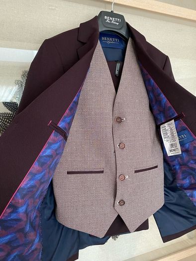 Communion 3 Piece Suit Brand Benetti colour Wine