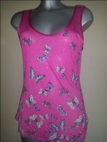 Pink top  butterflies patern size UK12 EUR40 Postage included