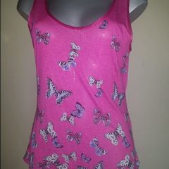 Pink top  butterflies patern size UK12 EUR40 Postage included