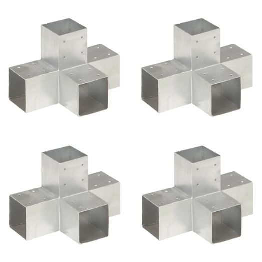 Post Connectors 4 pcs x Shape Galvanised Metal 91 x 91 mm