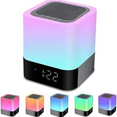 Bedside Lamp with Alarm Clock Bluetooth Speaker, Night Light Bedroom Decor RGB Color Changing Table Lamp, Gifts for Teenage Girls, Boys, Gifts for Women, Kids Birthday