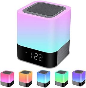Bedside Lamp with Alarm Clock Bluetooth Speaker, Night Light Bedroom Decor RGB Color Changing Table Lamp, Gifts for Teenage Girls, Boys, Gifts for Women, Kids Birthday