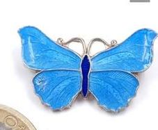 Art Deco Sterling Silver Guilloche Enamel Butterfly Brooch (c. 1920s)