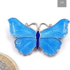 Art Deco Sterling Silver Guilloche Enamel Butterfly Brooch (c. 1920s)